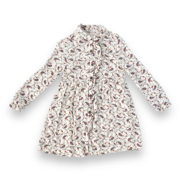 Zara Girls Dress Size 11 12 White Paisley Prairie Floral Red Blue Green Print - Picture 2 of 8